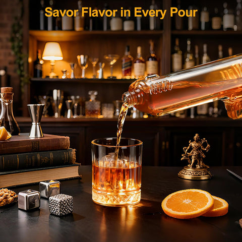 LUXULISH decanter pouring whiskey smoothly demonstrating drip-resistant pour benefit