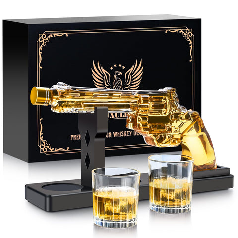 LUXULISH revolver decanter front view showing bold design and display benefit