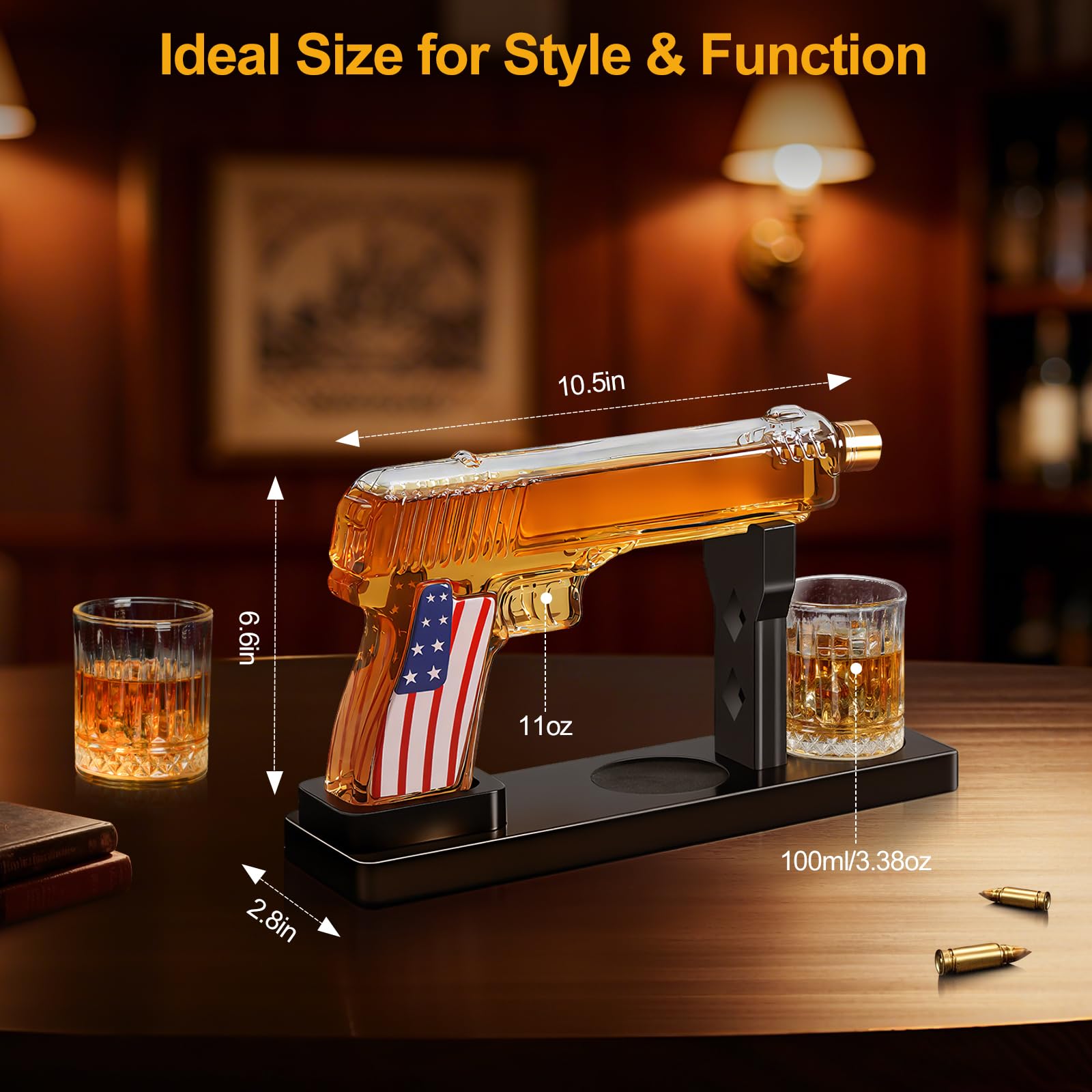 LUXULISH decanter beside glassware to show scale and capacity at a glance
