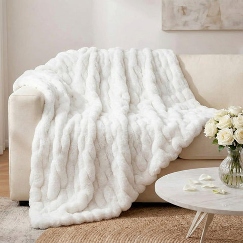 Luxury Concepts close-up of ruched faux rabbit fur texture for luxe visual appeal