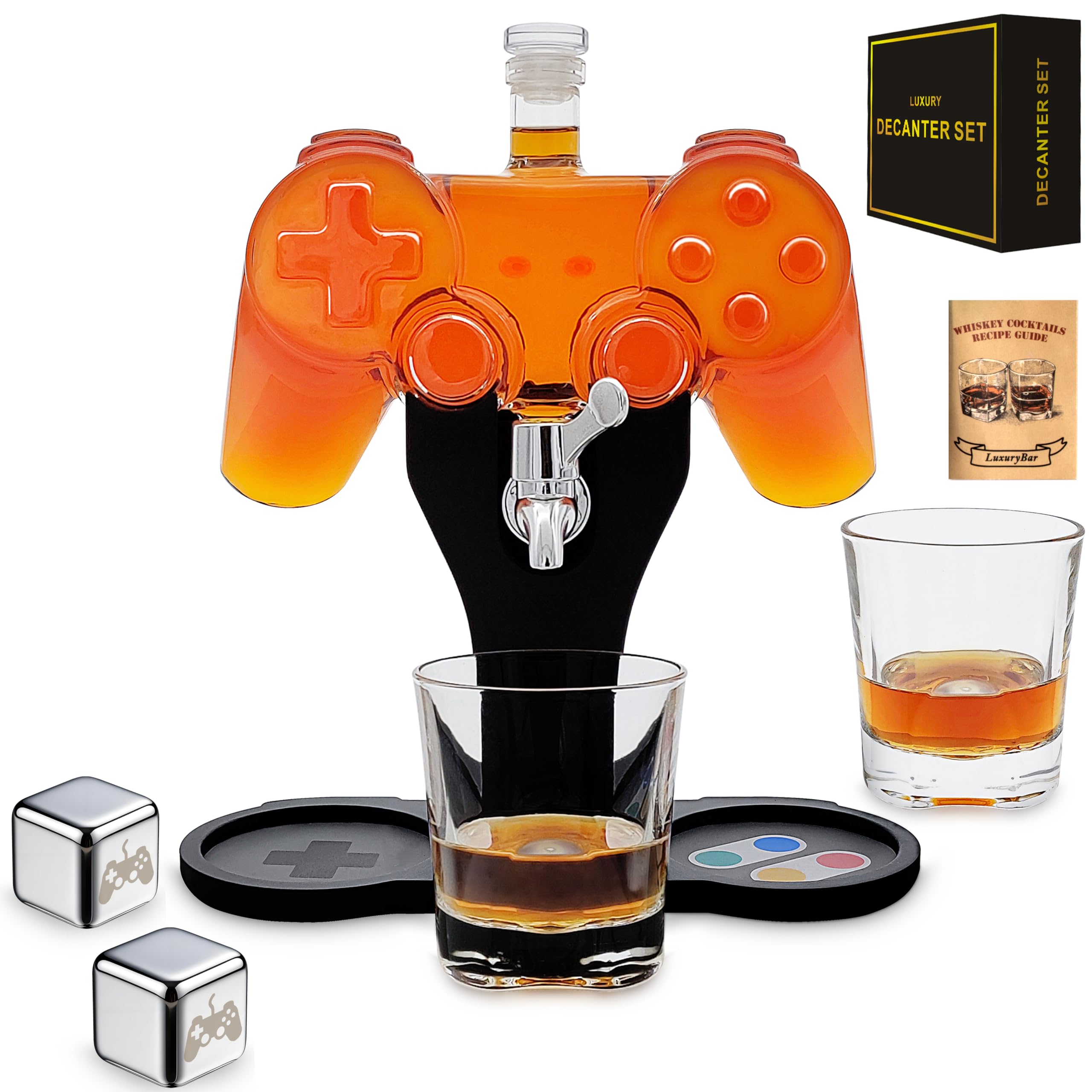 LuxuryBar game controller decanter front view showing gamer design and display appeal