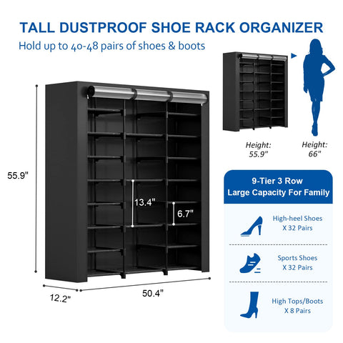 LVNIUS open cover revealing organized shoes and easy access benefit