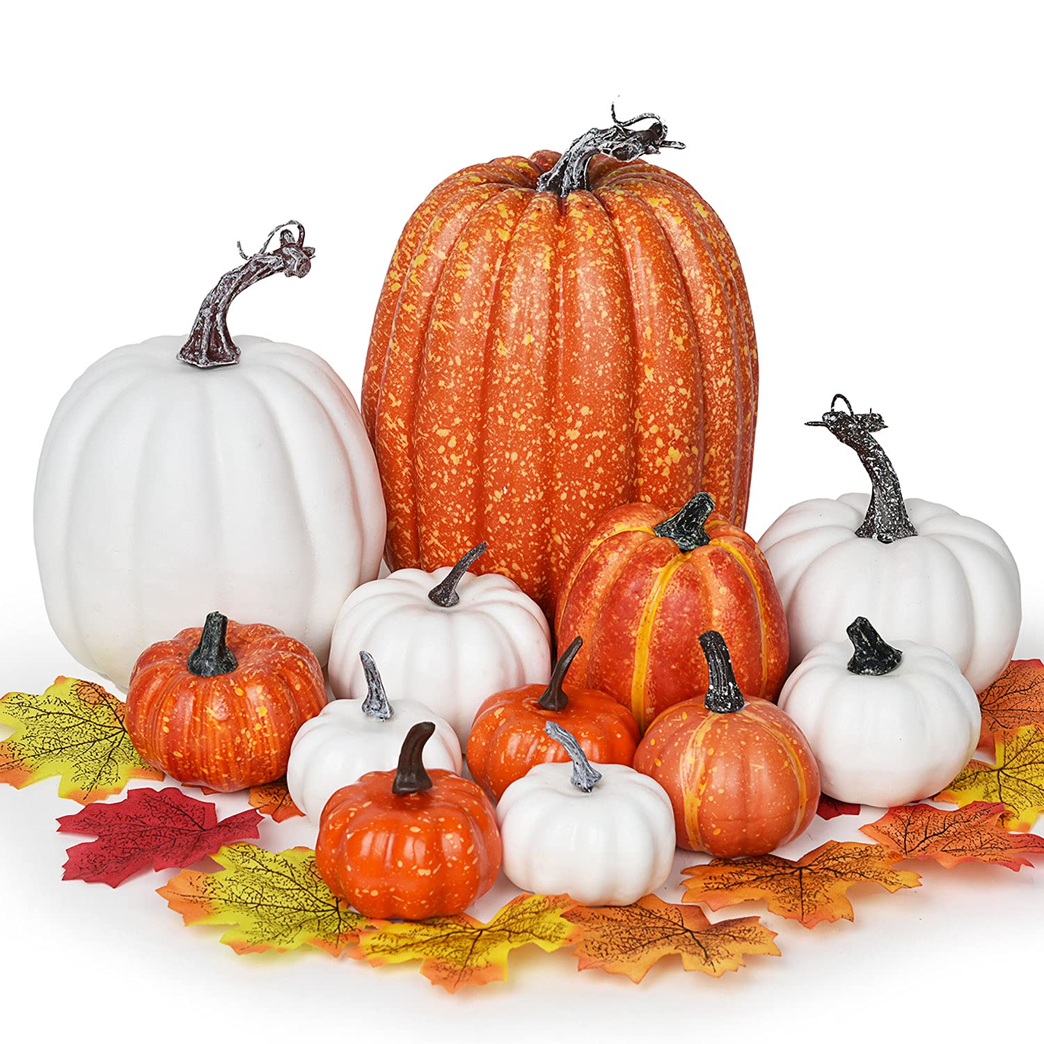 Lvydec front display of mixed orange and white pumpkins showing harvest appeal