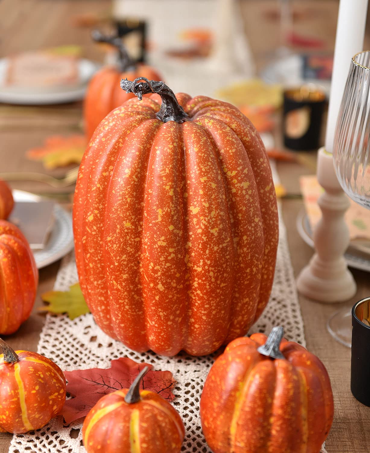 Lvydec pumpkins nestled in a basket for rustic harvest styling