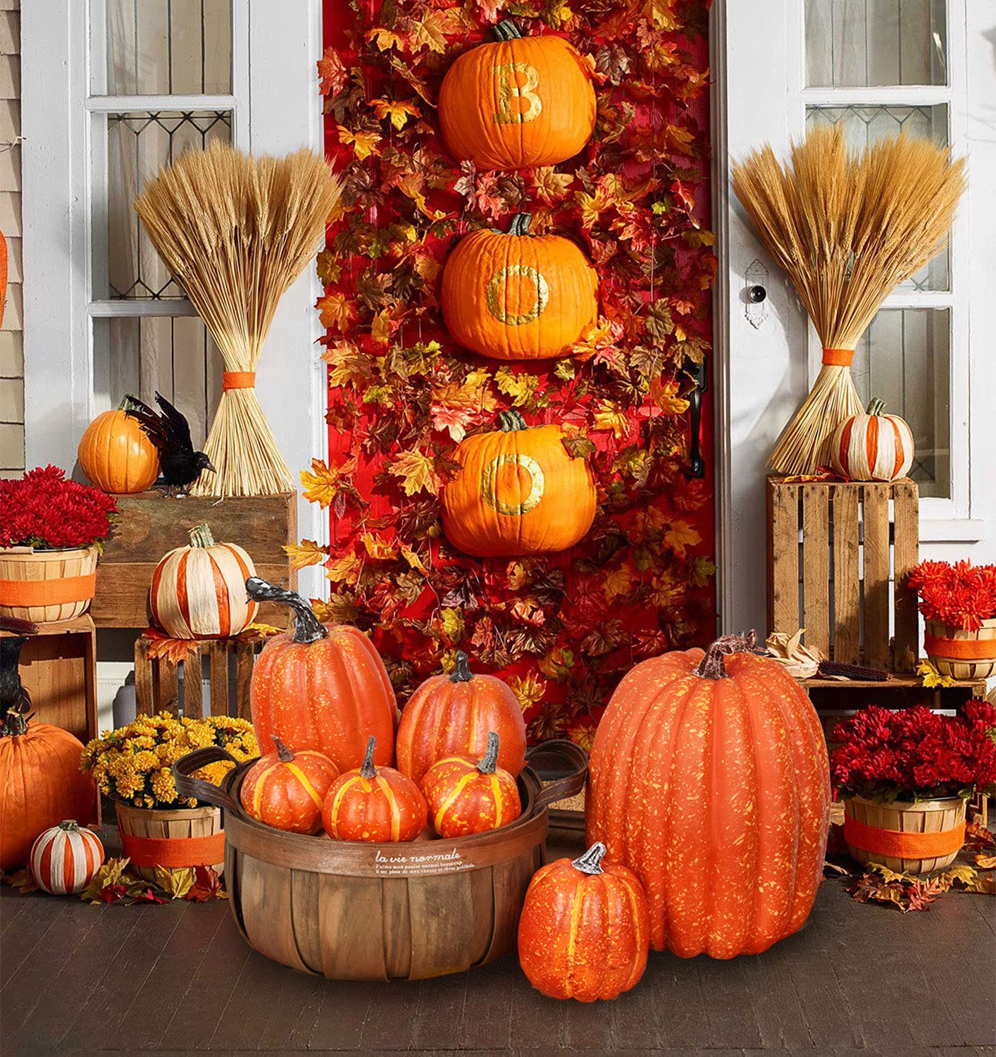 Lvydec pumpkins arranged as a table centerpiece enhances autumn ambience
