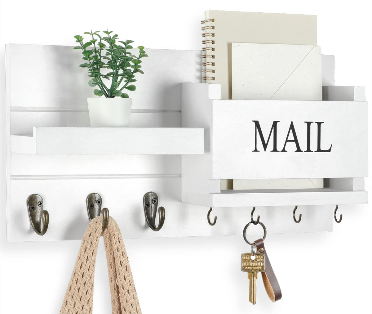 Lwenki front view of white mail organizer showing neat entryway storage benefit