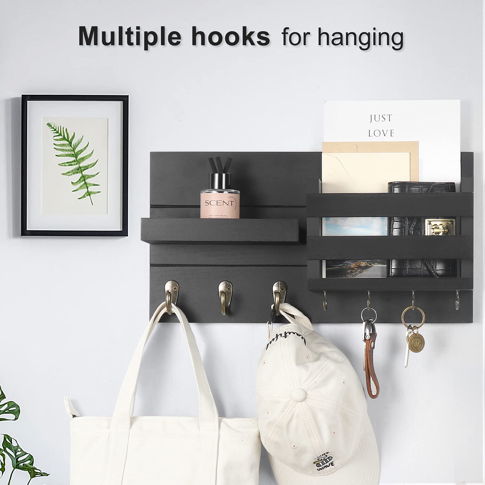 Lwenki detail of three heavy hooks and four key hangers for secure organization