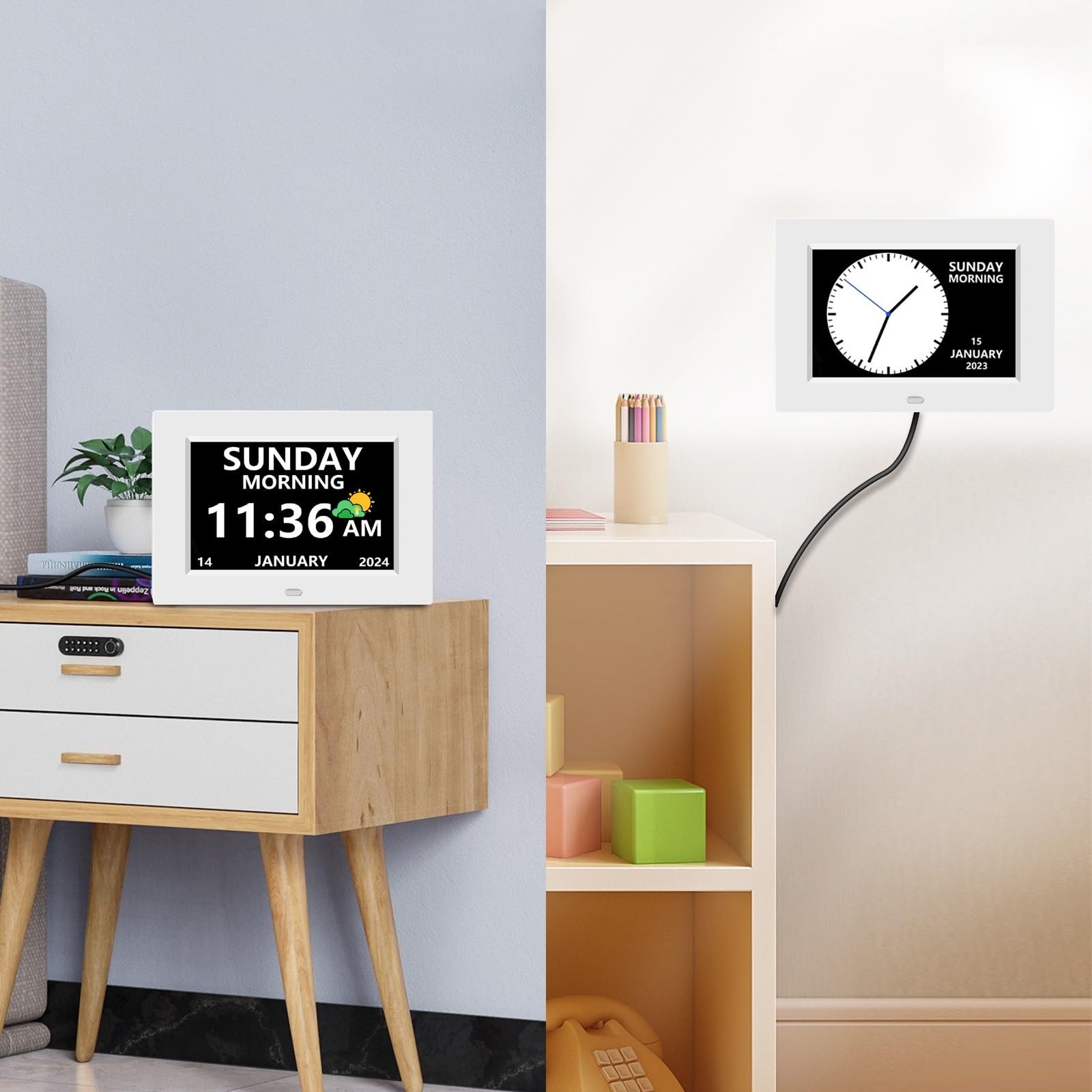 LXBYJKJ on nightstand next to medicine bottle aiding medication reminders