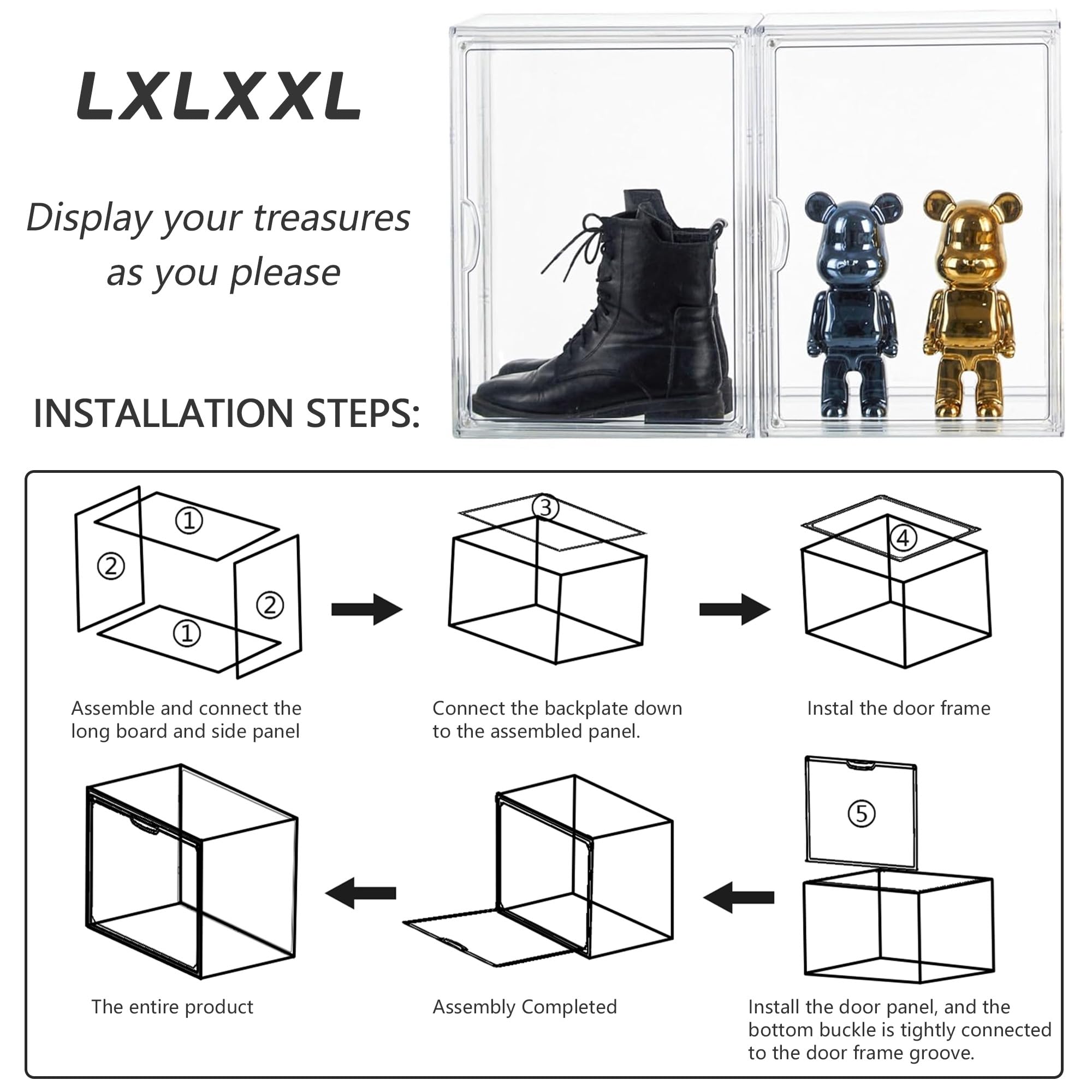 LXLXXL lifestyle shelf with stacked bins conveying tidy, space-saving organization