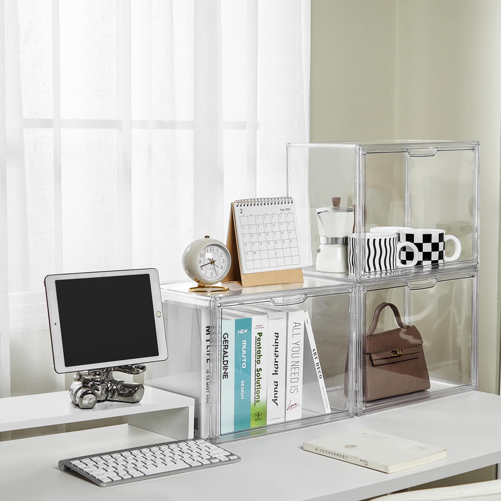 LXLXXL acrylic box with handbag inside demonstrating spacious fit and protective display