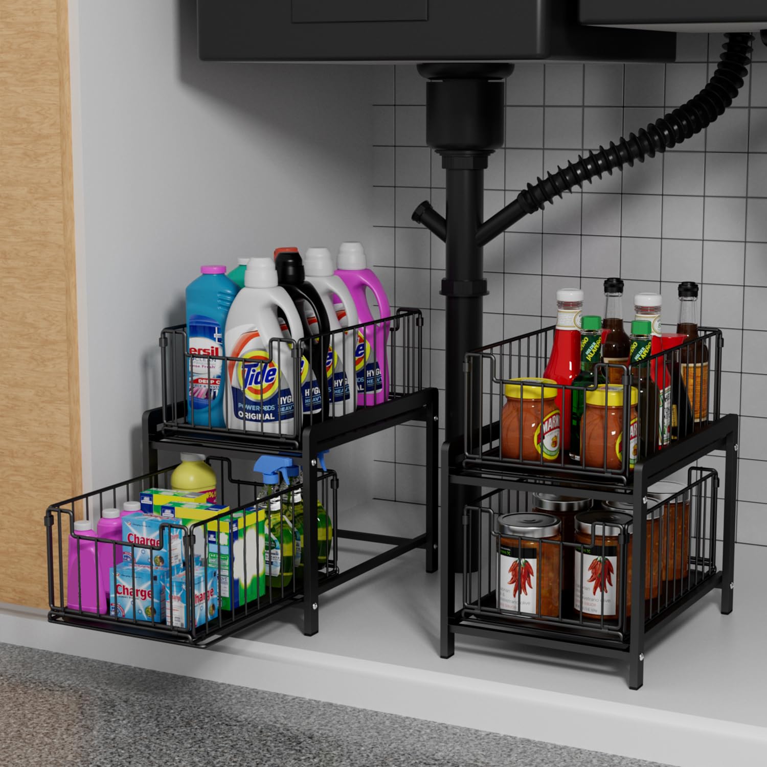 Lxmons close-up of foldable wire basket and hinge detail for space-saving convenience
