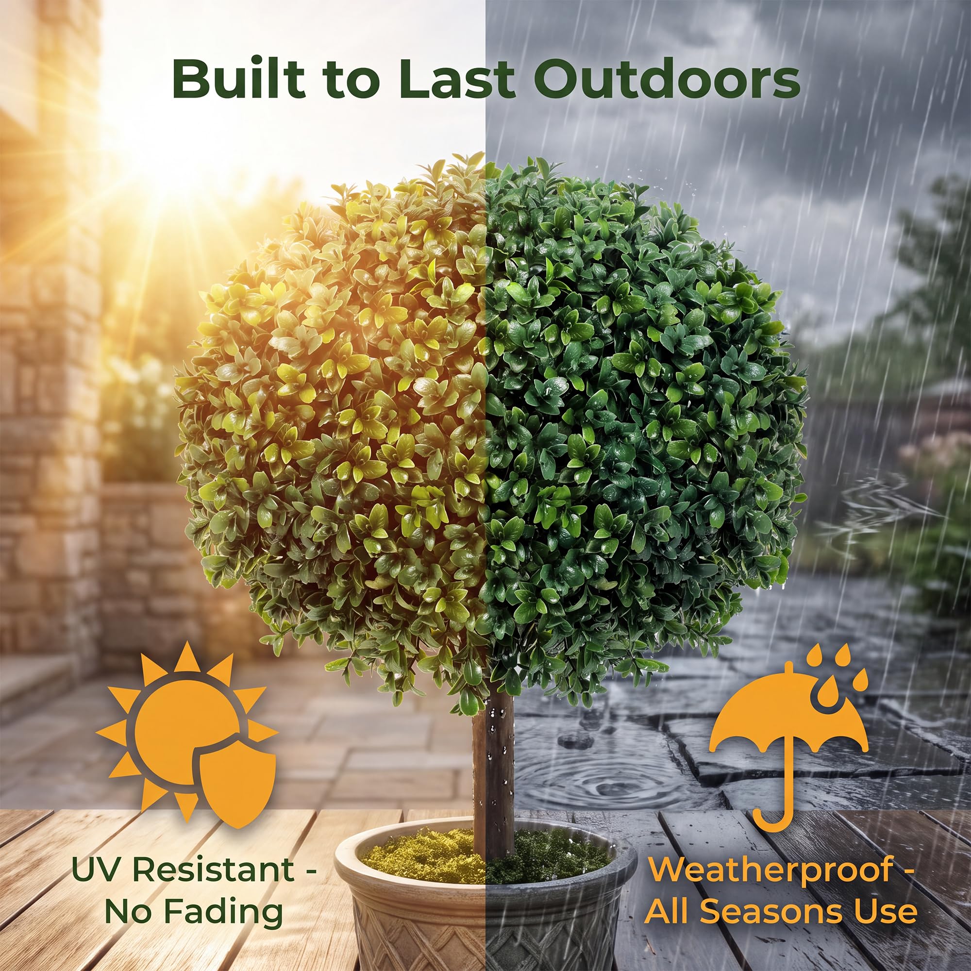 LXNRMHCH topiary pair planted in porch planters, creates welcoming entrance
