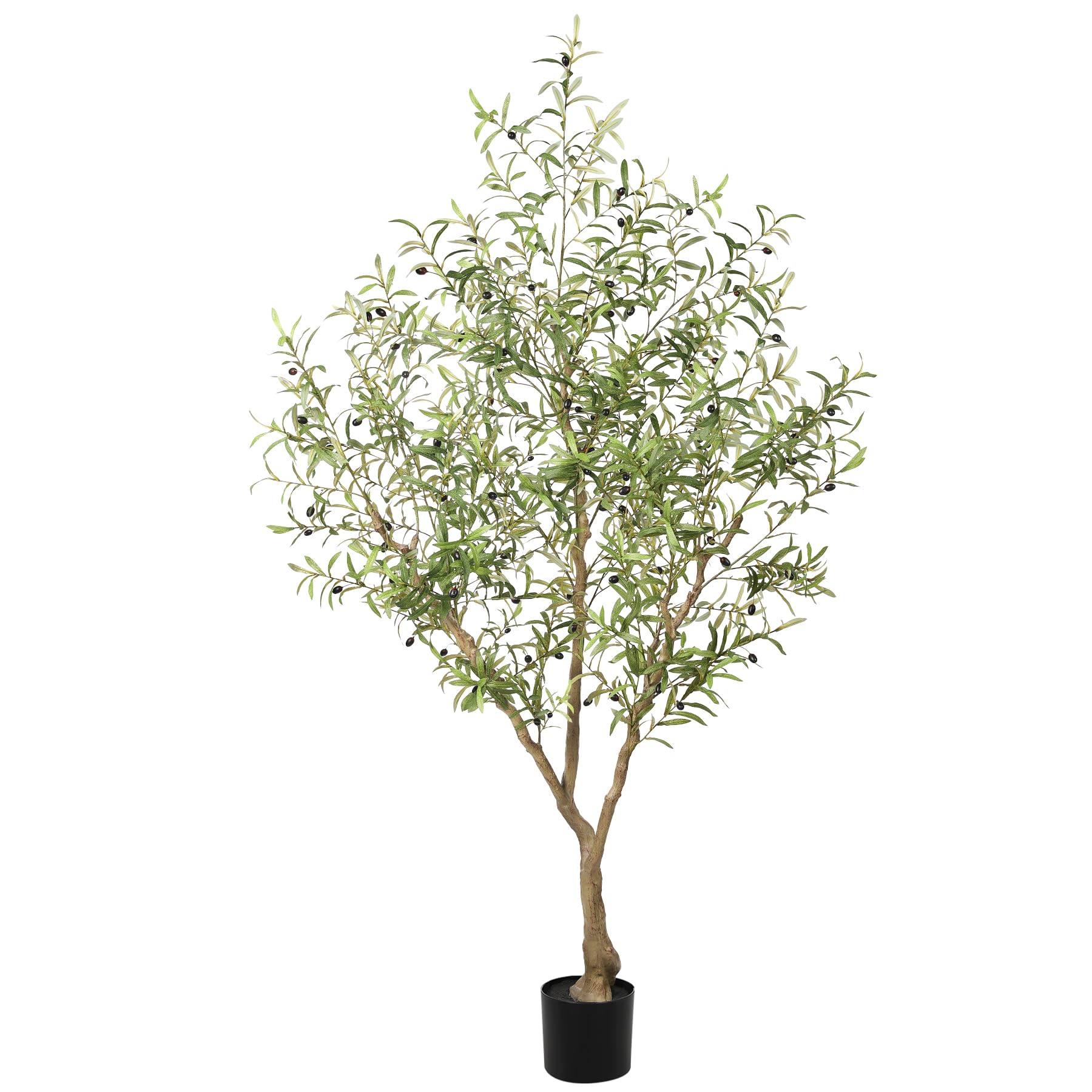 LYERSE front view showing full 7ft faux olive tree and lush foliage benefit decor