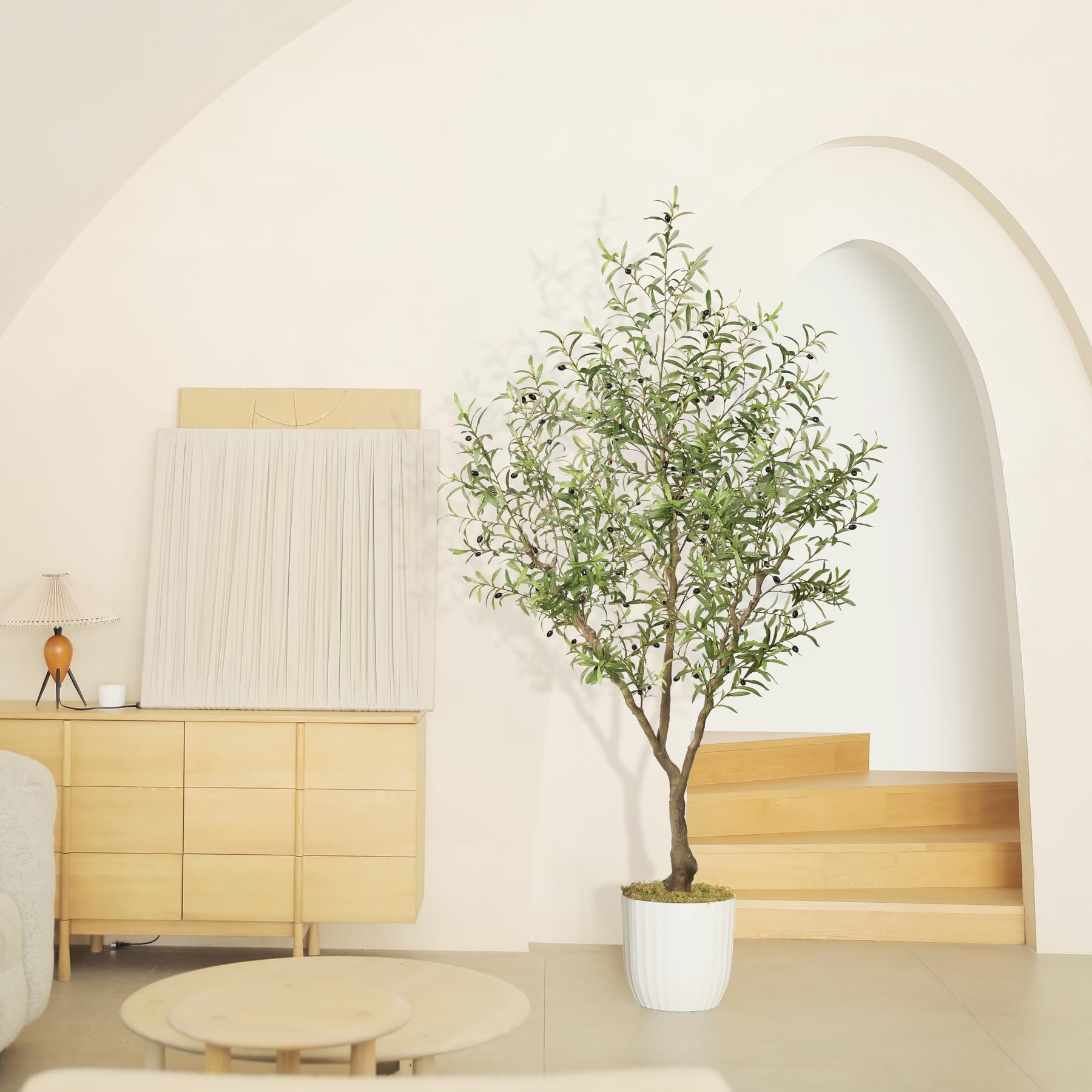 LYERSE tree beside sofa showing scale to furniture for spatial planning benefit