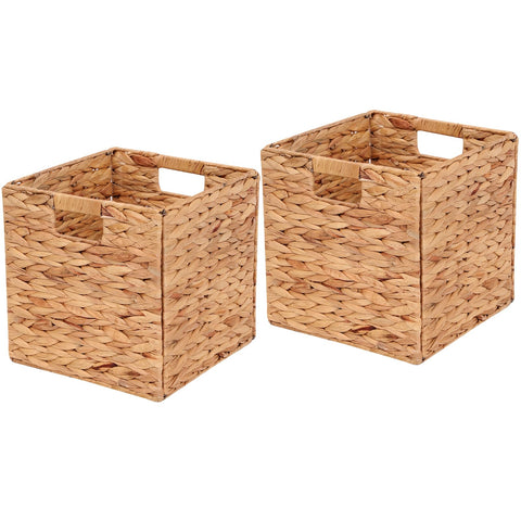 LYJWOO6D front view of two woven cube baskets showing neat storage benefit