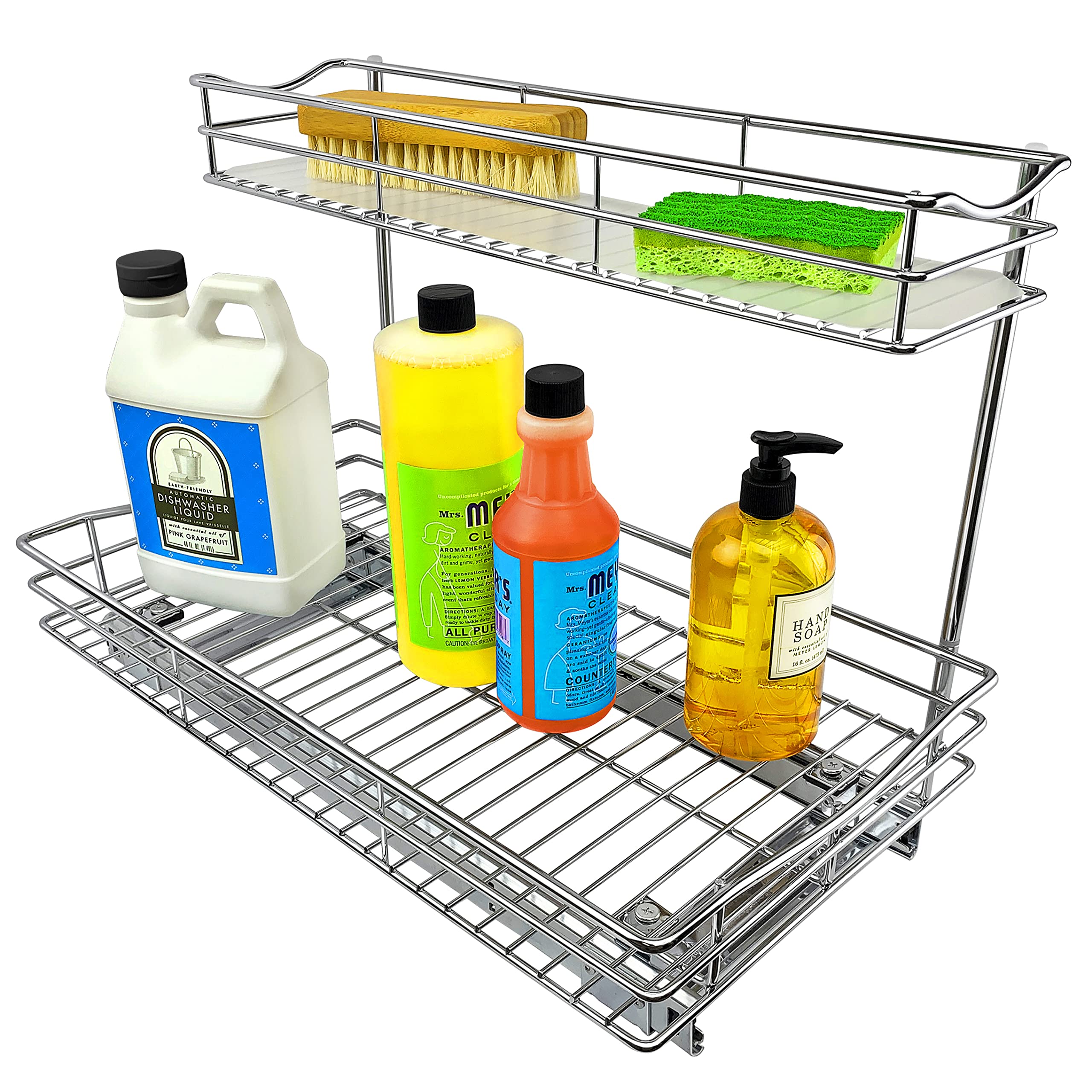 LYNK PROFESSIONAL front view of chrome pull-out organizer for easy cabinet access