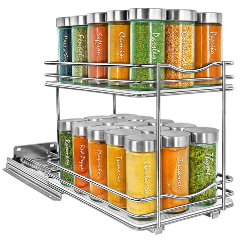 LYNK PROFESSIONAL front view of chrome two-tier pull out spice rack for neat storage