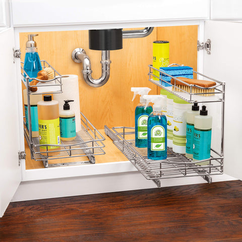 LYNK PROFESSIONAL in kitchen setting organizing cleaners for neater lower cabinet
