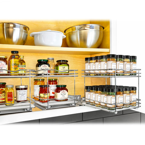 LYNK PROFESSIONAL two-tier storage loaded with jars maximizing vertical space
