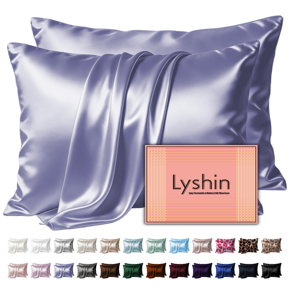 LYSHIN front packaging showing grayish blue silk and neat fold for elegant presentation