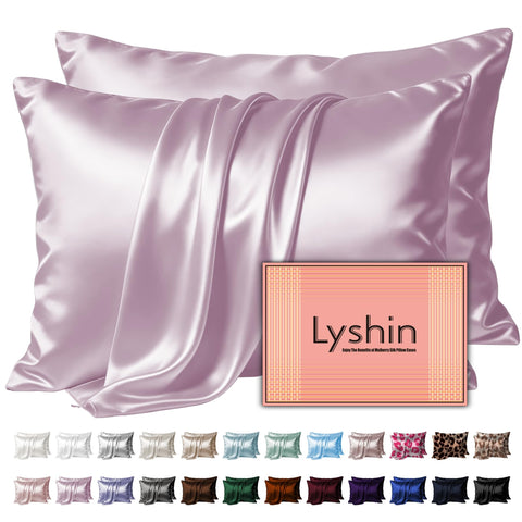 LYSHIN front packaging lavender showing two silk pillowcases and benefits