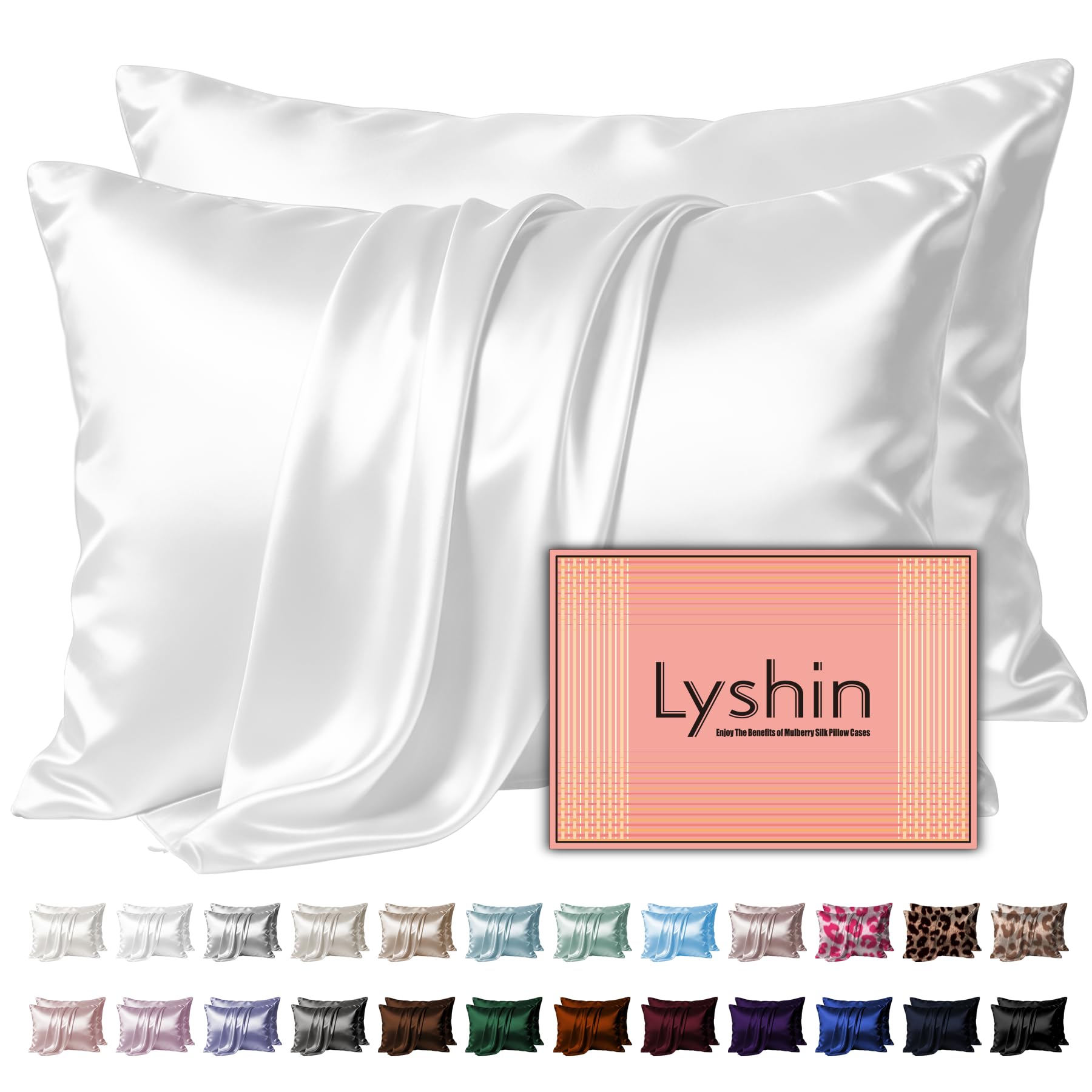 LYSHIN white silk pillowcase front view shows refined finish and restful look