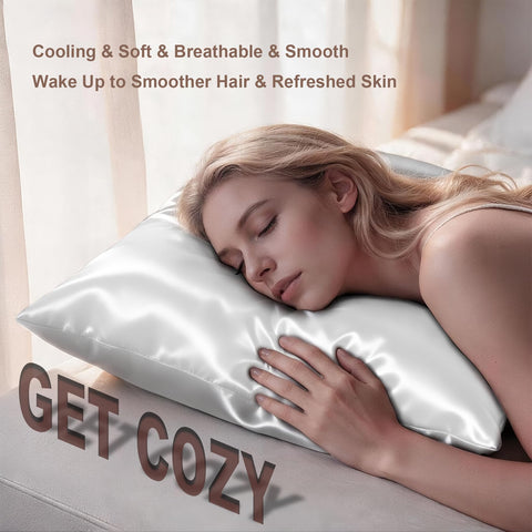 LYSHIN pillowcase with model hair demonstrating reduced frizz and smoother mornings