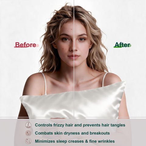 LYSHIN pillowcase on made bed showing breathable silk and comfortable sleep surface benefit