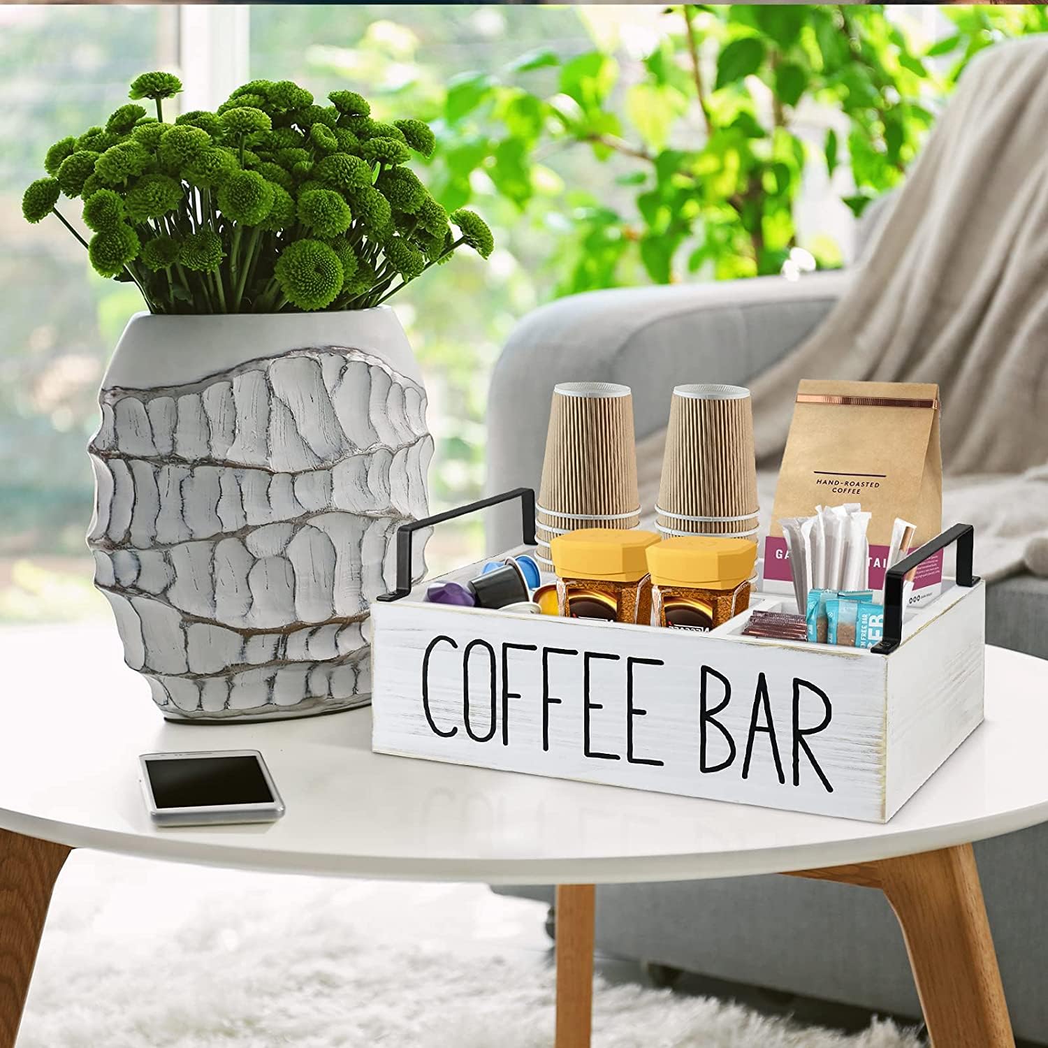Lzhevsk close-up of woodgrain and “Coffee Bar” label adding rustic charm