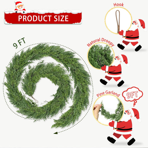 LZNPA full-length garland laid out to show 9 ft coverage benefit: generous length