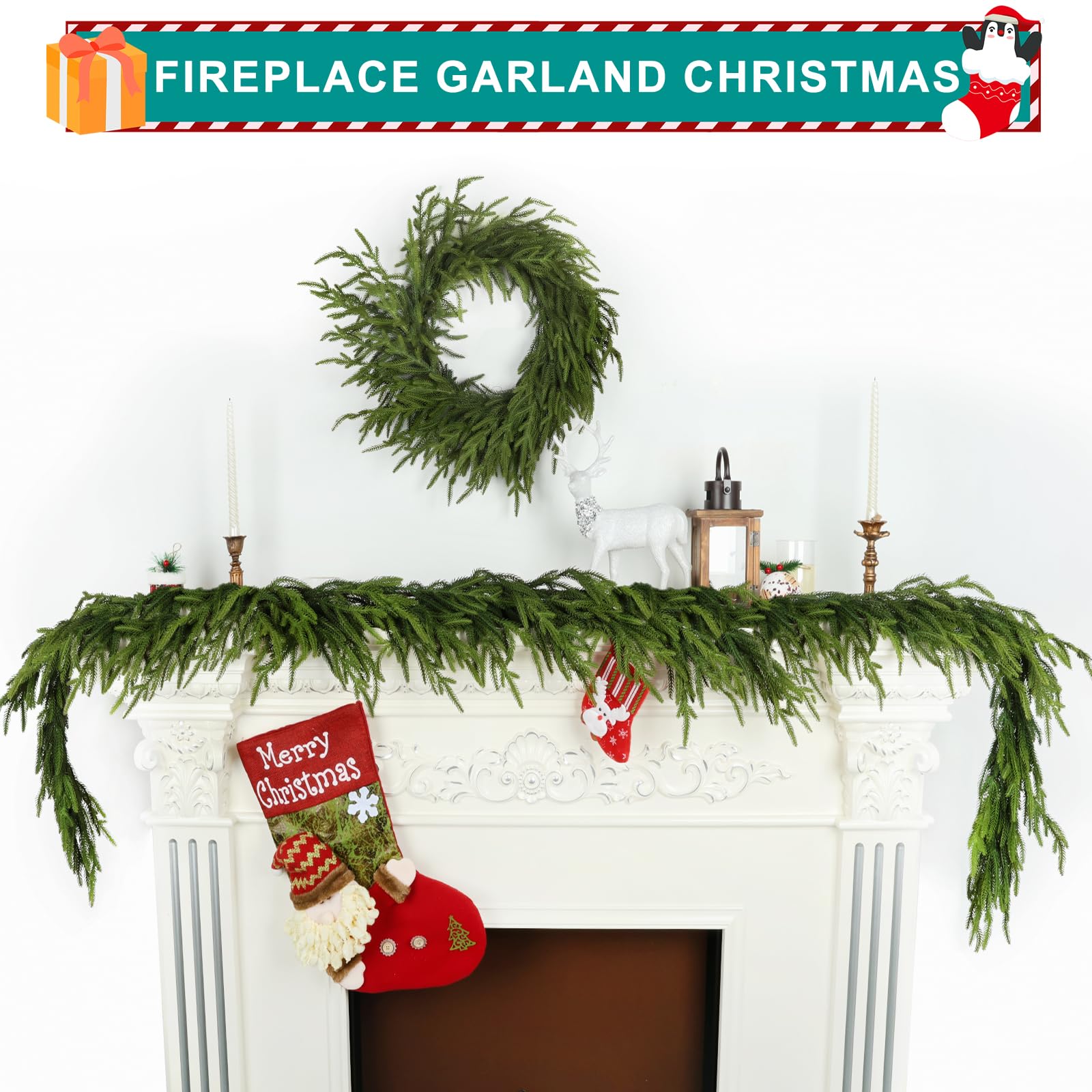 LZNPA garland draped on mantel with lights creating cozy ambiance
