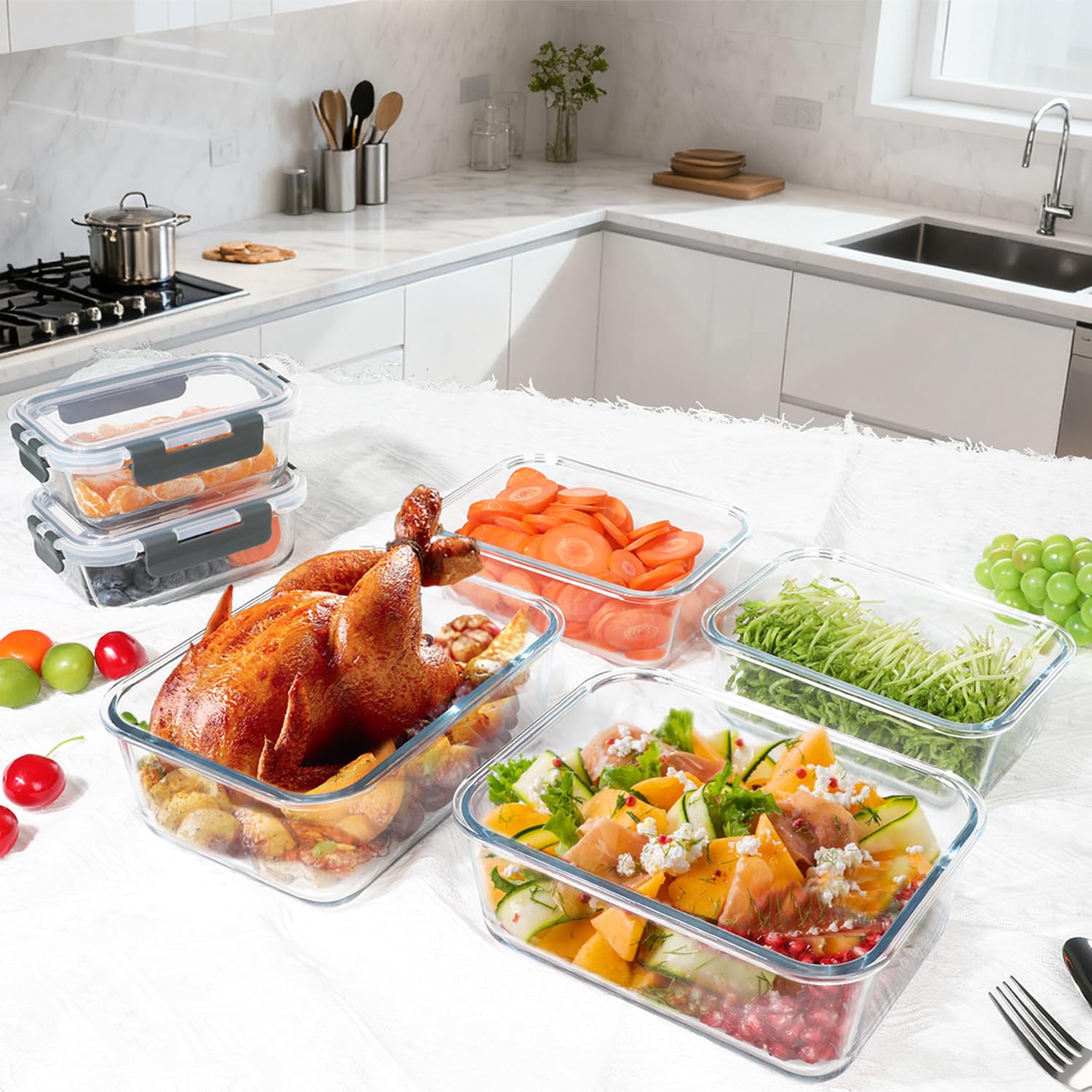 M MCIRCO glass containers arranged in fridge to show clear visibility and organized storage benefit