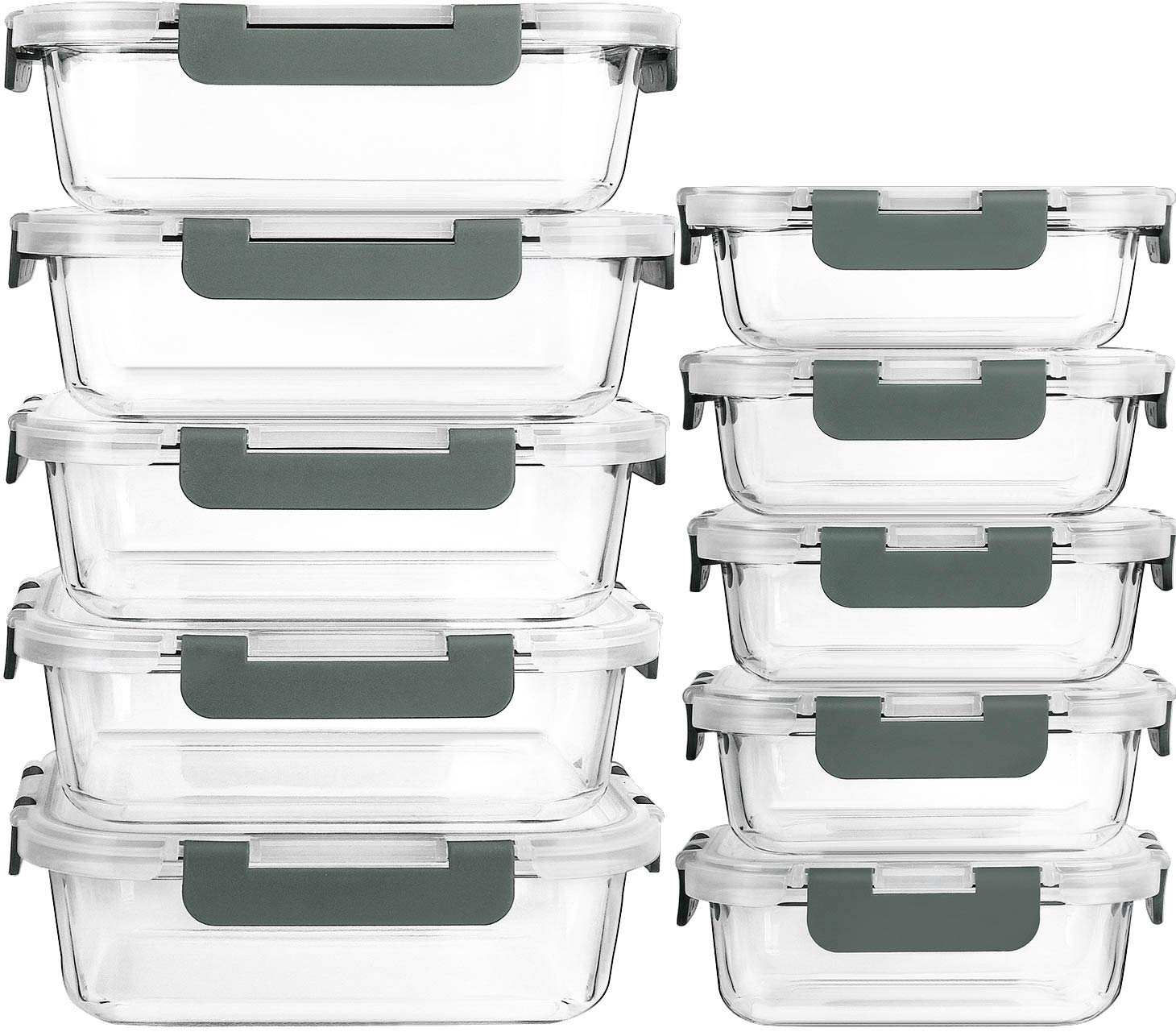 M MCIRCO front view of 10-pack containers showing gray lids and glass bodies, organized benefit