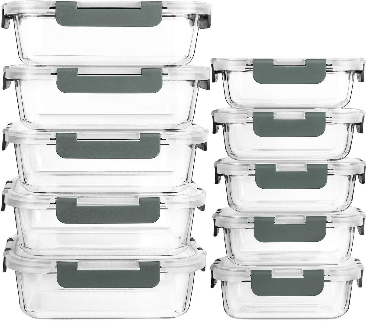 M MCIRCO front view of 10-pack containers showing gray lids and glass bodies, organized benefit