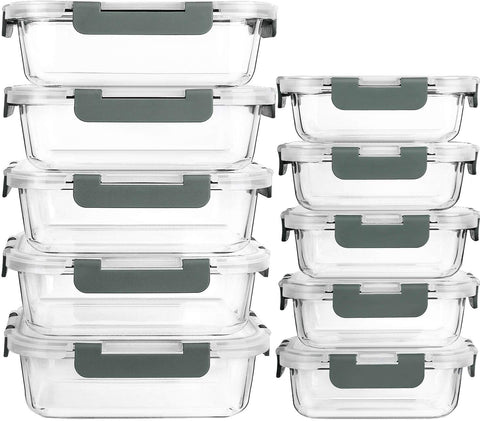M MCIRCO front view of 10-pack containers showing gray lids and glass bodies, organized benefit