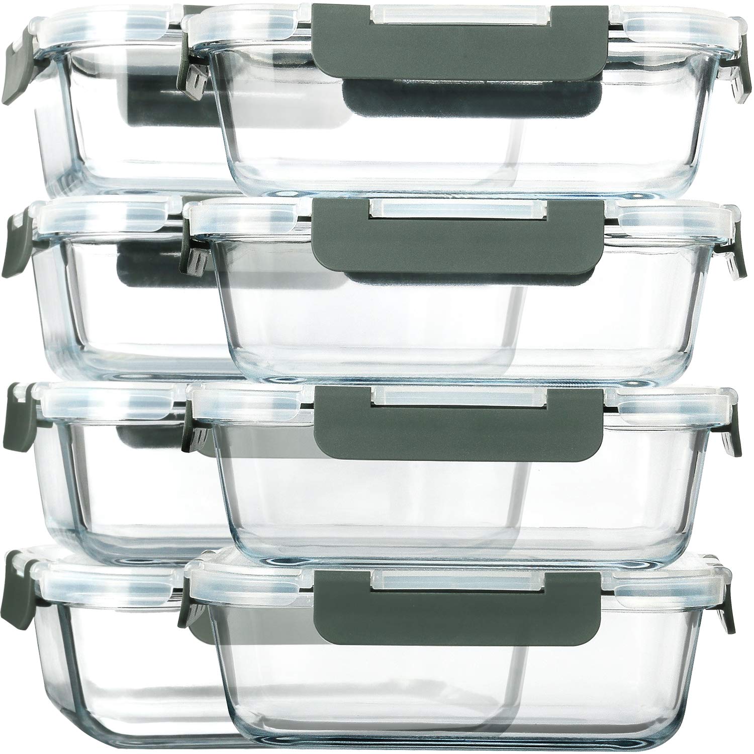 M MCIRCO front view of 8-pack set showing gray lids and glass containers, highlights organized storage