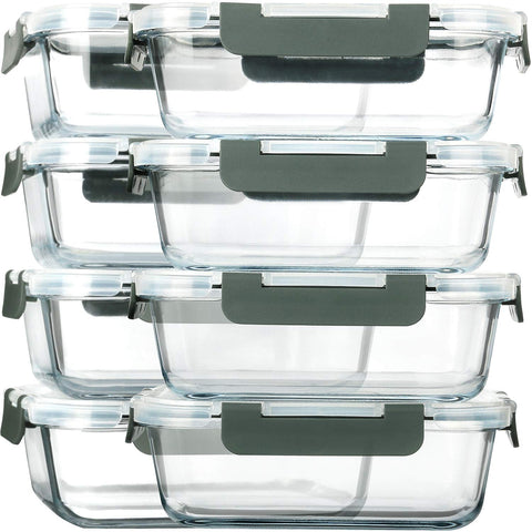 M MCIRCO front view of 8-pack set showing gray lids and glass containers, highlights organized storage