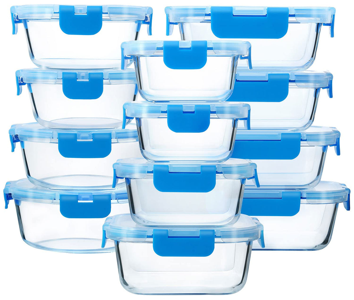 M MCIRCO front view of full set showing blue lids and containers for organized storage