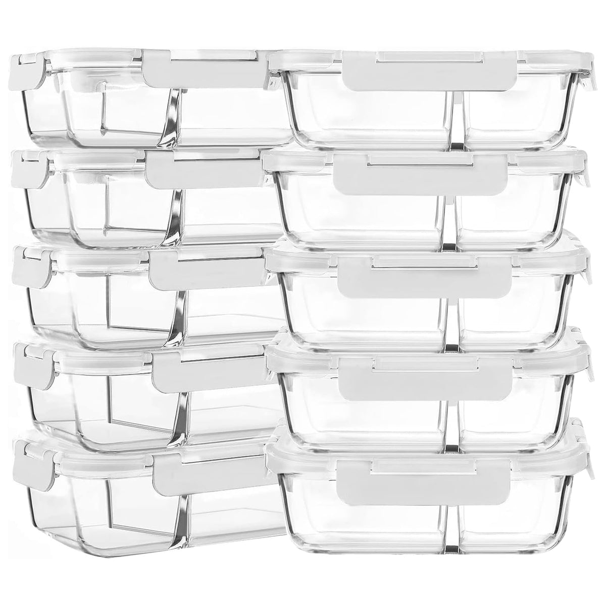 M MCIRCO front view of 10-pack glass meal prep set showing containers and lids for organized storage
