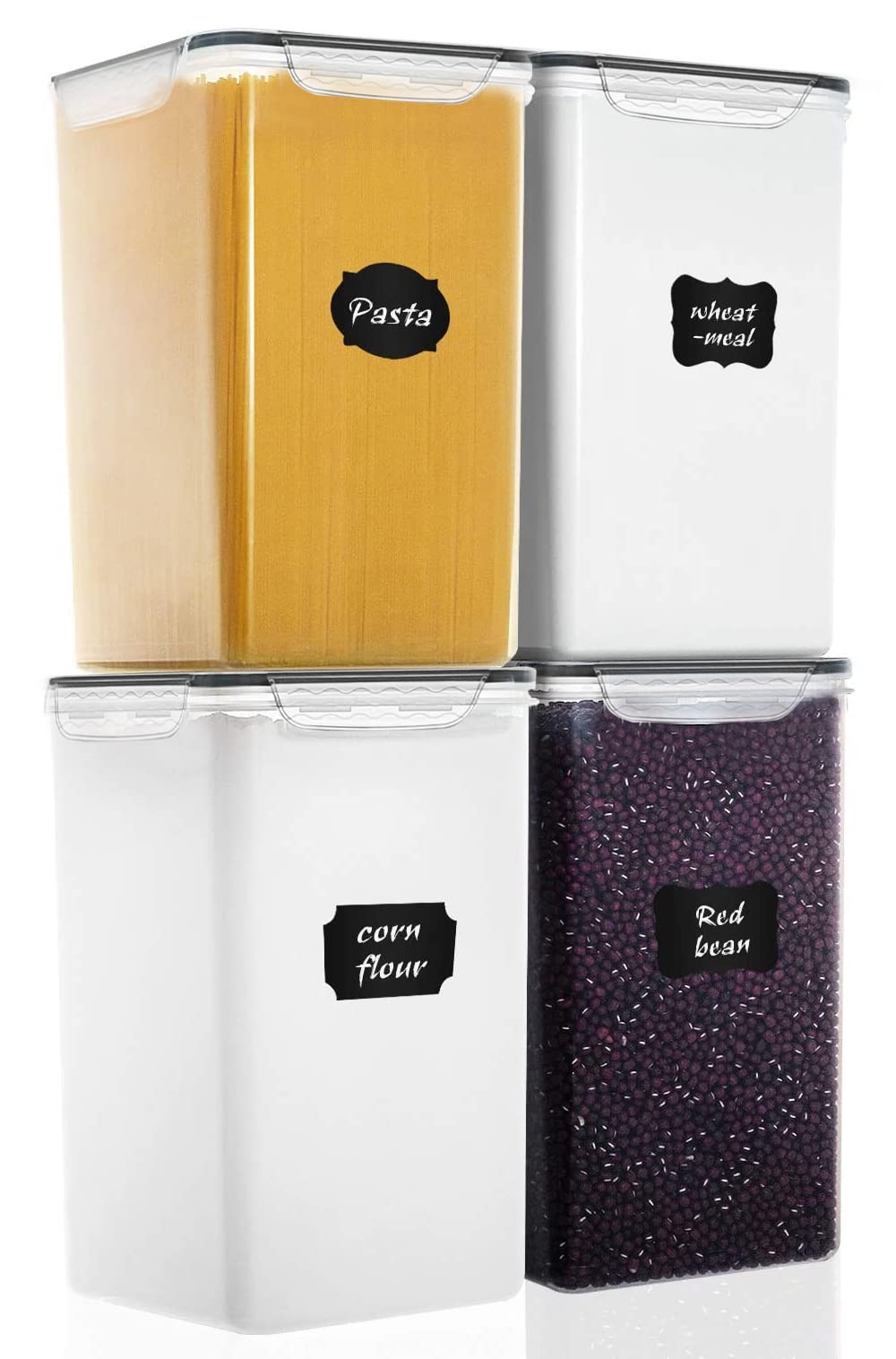 M MCIRCO front view of four 220oz containers showing clear bodies and lids, highlights space-saving