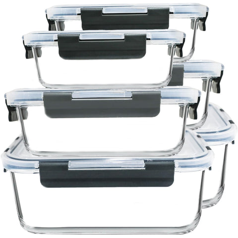 M MCIRCO front view of full six-piece glass container set showing sizes and lids for versatile storage