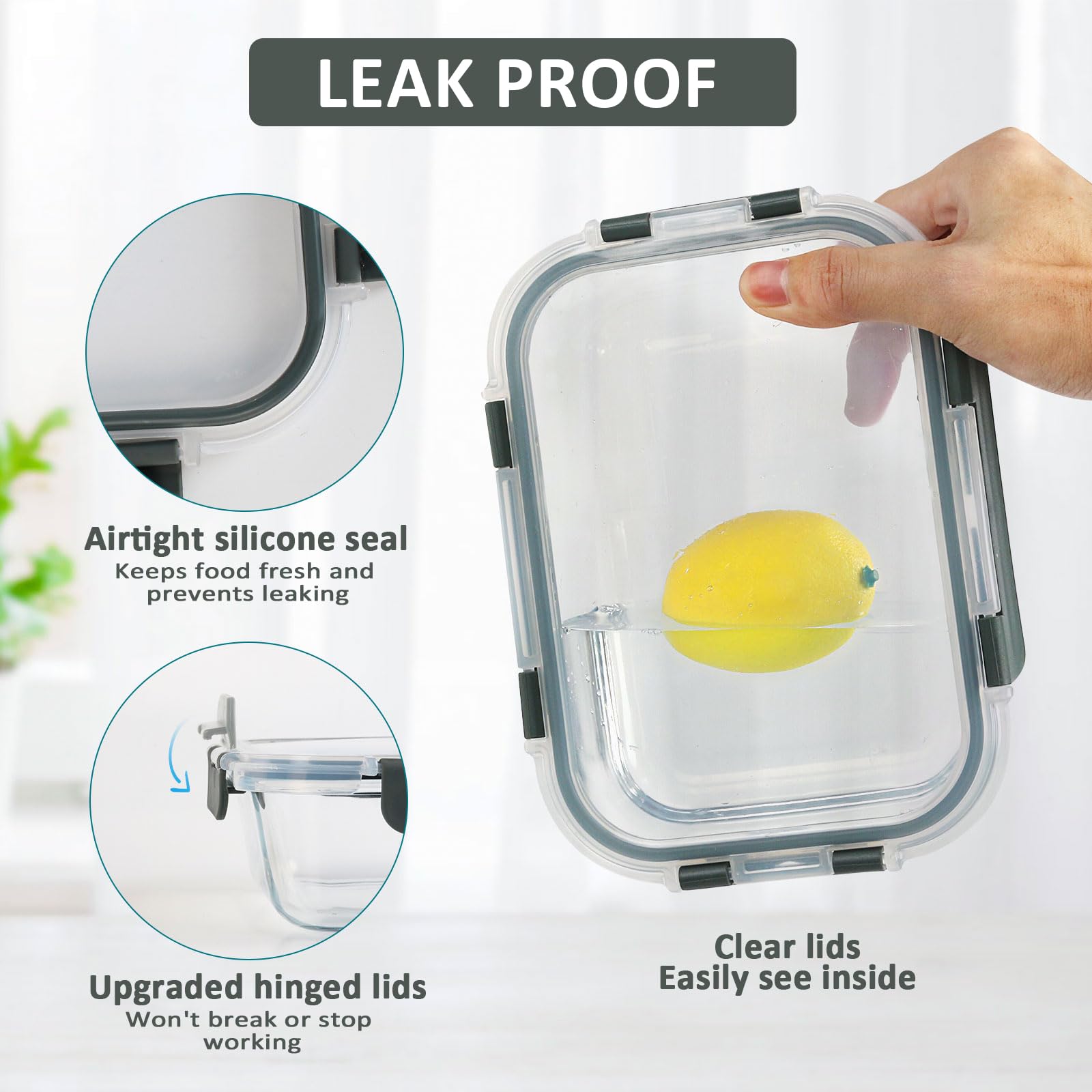 M MCIRCO gray snap-lock lid close-up showing silicone seal, leak-minimizing benefit