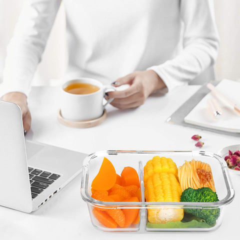 M MCIRCO meal prep container on desk with healthy lunch, convenient portable meal