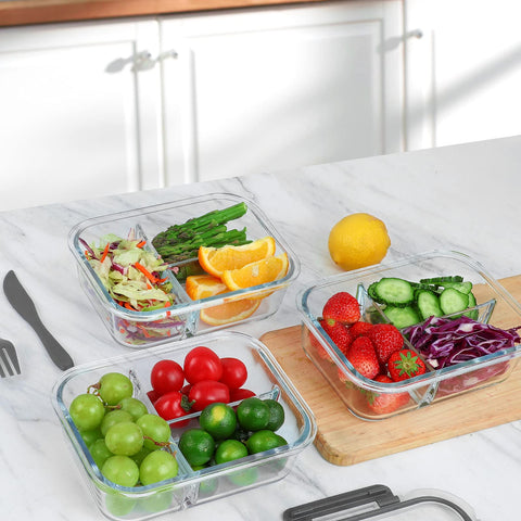 M MCIRCO glass containers staged with oven and freezer props showing temperature versatility