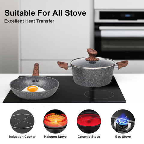 M MELENTA frying pans side-by-side to illustrate sizes for portion planning