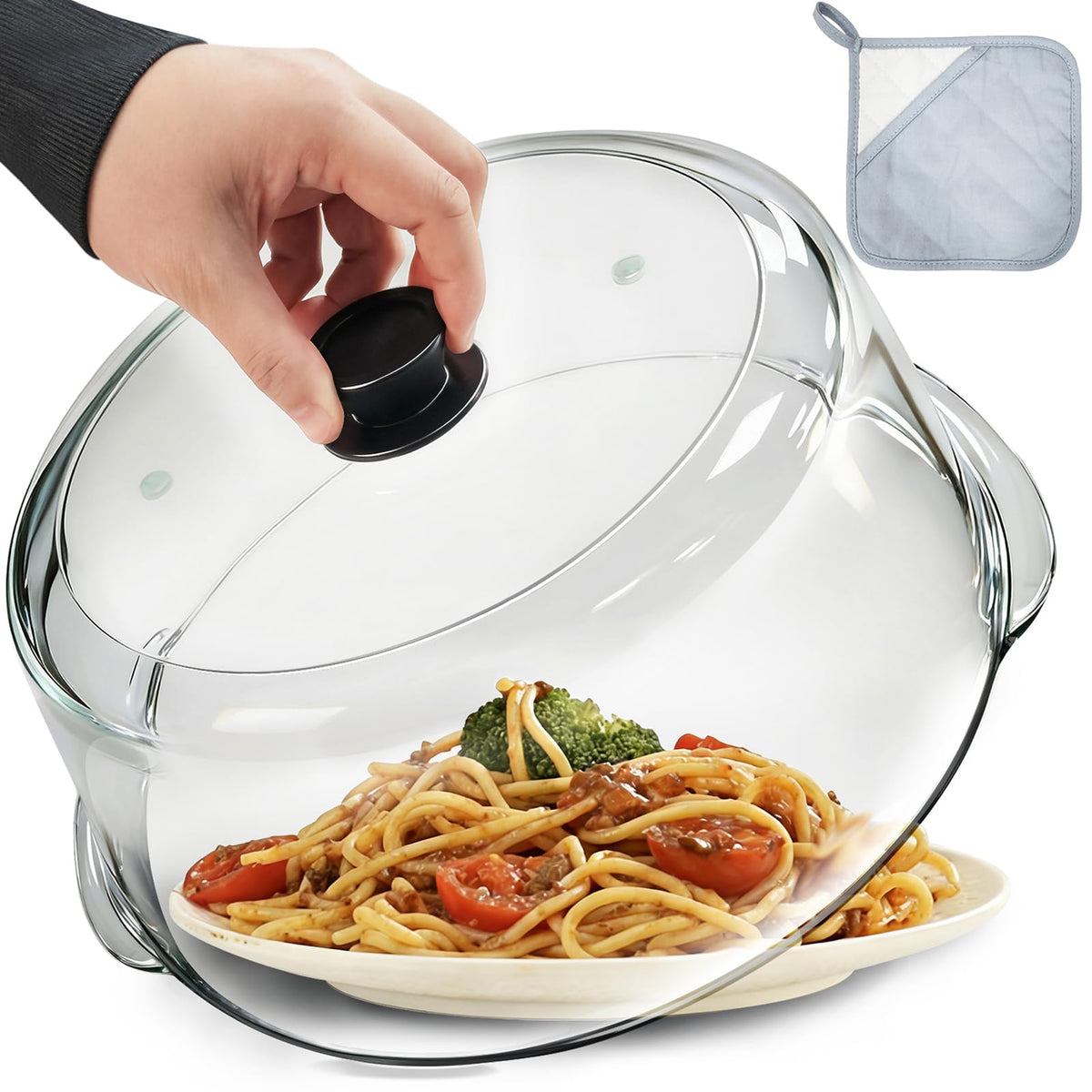 M MNSZRYBO 8 front view glass cover prevents microwave splatter