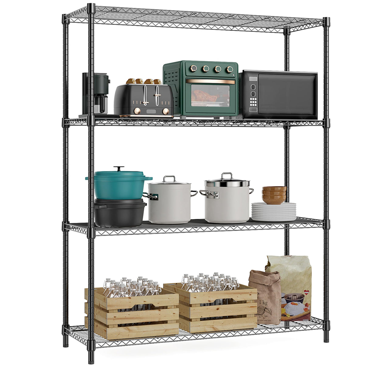 M MZG front view of chrome 5-shelf unit showing organized storage benefits