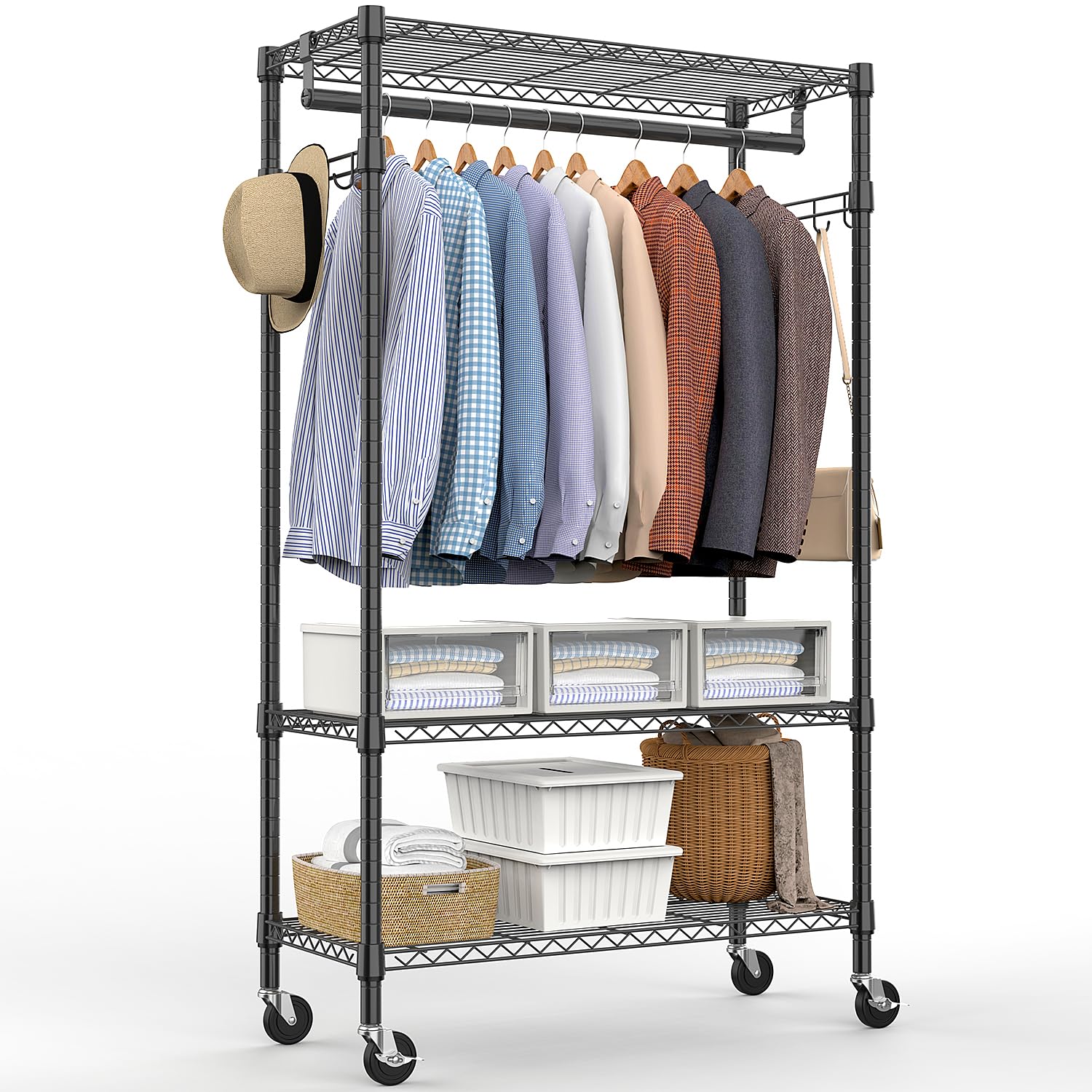 M MZG front view of full three-tier rack showing sturdy storage benefit