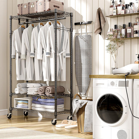 M MZG rack in bedroom showing tidy clothing display benefit