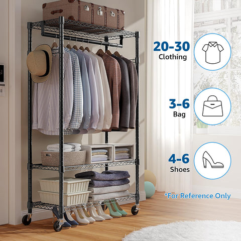 M MZG rack with clothes for scale showing generous capacity benefit